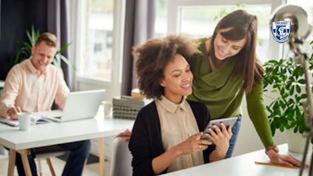 A professional team in a modern office discussing the legal question: "Do you have freedom of speech at work?" to understand their labor rights.