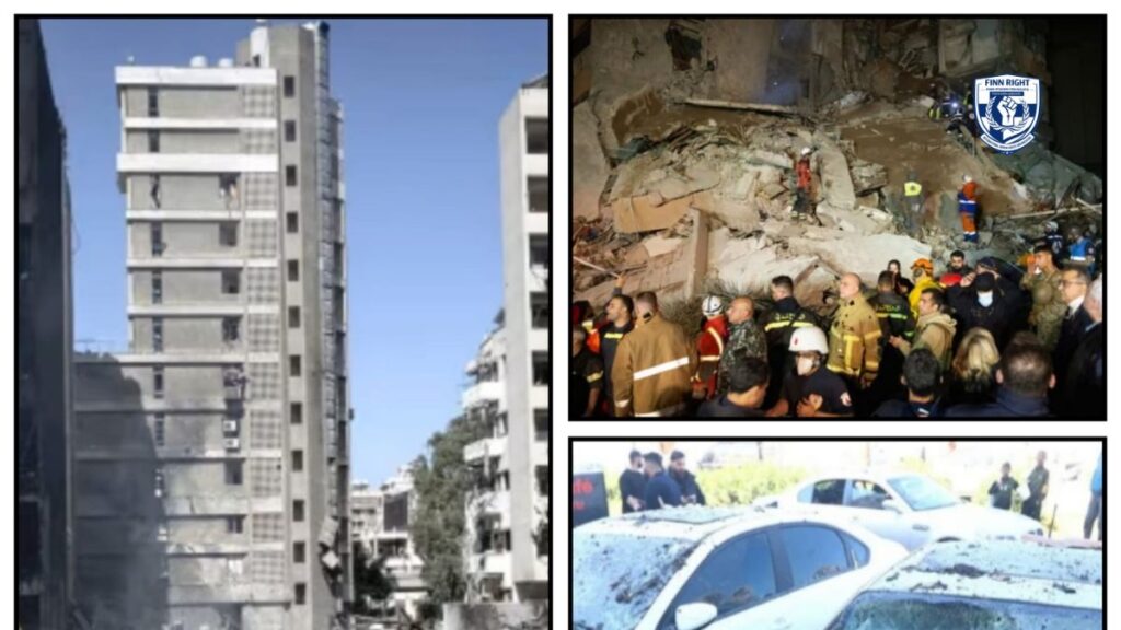 Rescue workers search rubble after deadly strikes in Lebanon as civilians flee damaged neighborhoods.