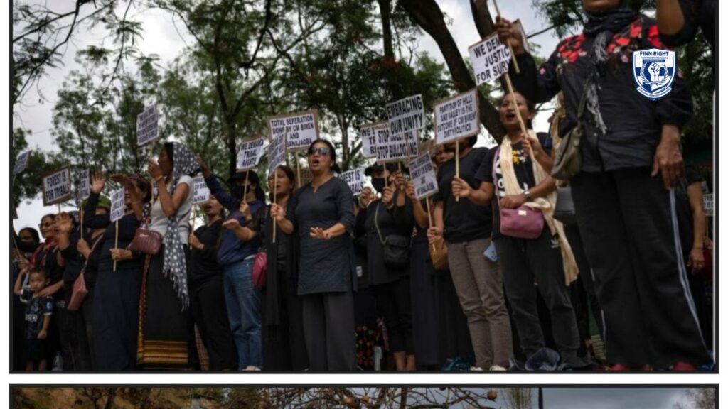 “Security forces patrol conflict-hit Manipur after deadly IED blast as civilians protest amid unrest and restrictions.”