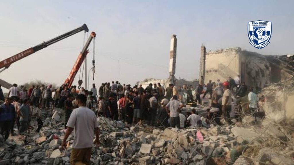 “Minab school strike aftermath showing damaged classroom where children were killed during missile attack.”