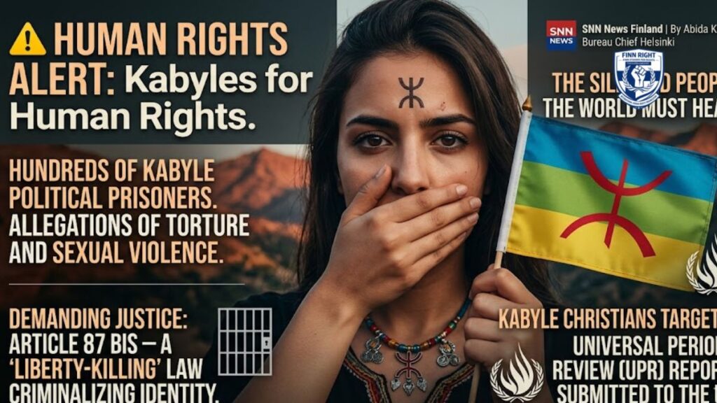Kabyles for Human Rights activists holding the Amazigh flag in peaceful protest demanding the immediate release of Kabyle political prisoners and an end to human rights violations in Kabylia Algeria.